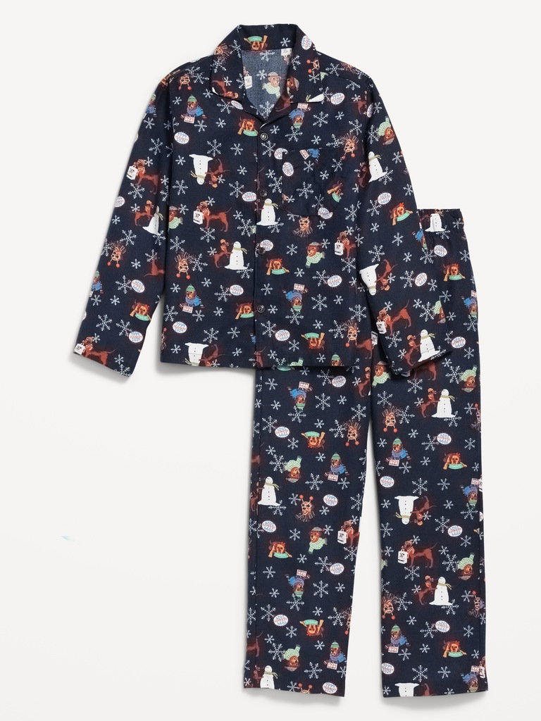 Gender-Neutral Printed Button-Front Pajama Set for Kids