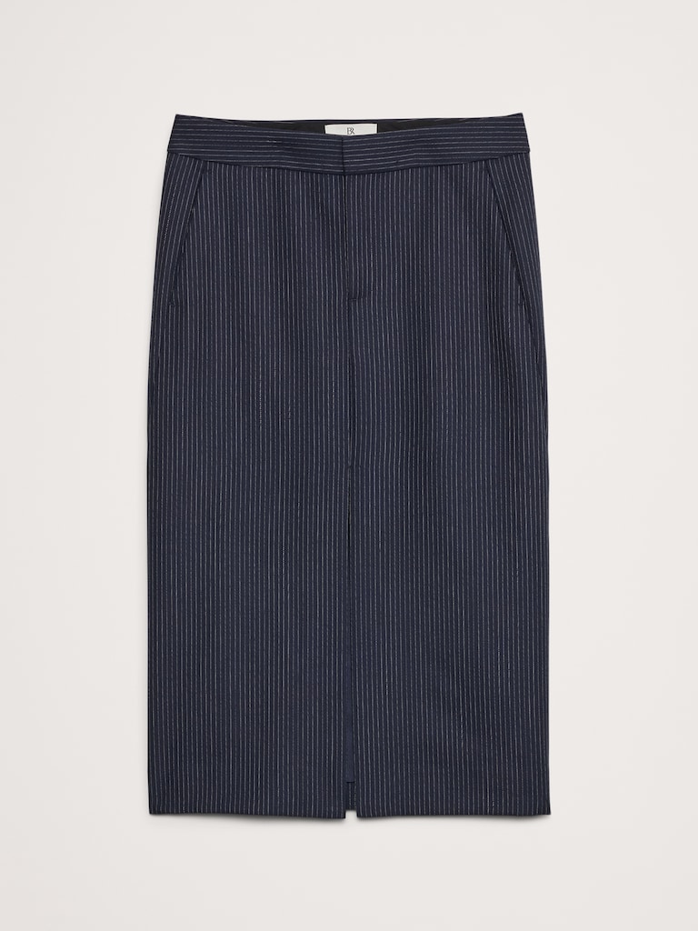 Pinstripe Italian Wool Midi Skirt