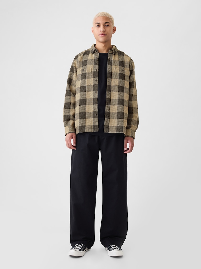Waffle-Knit Flannel Shirt