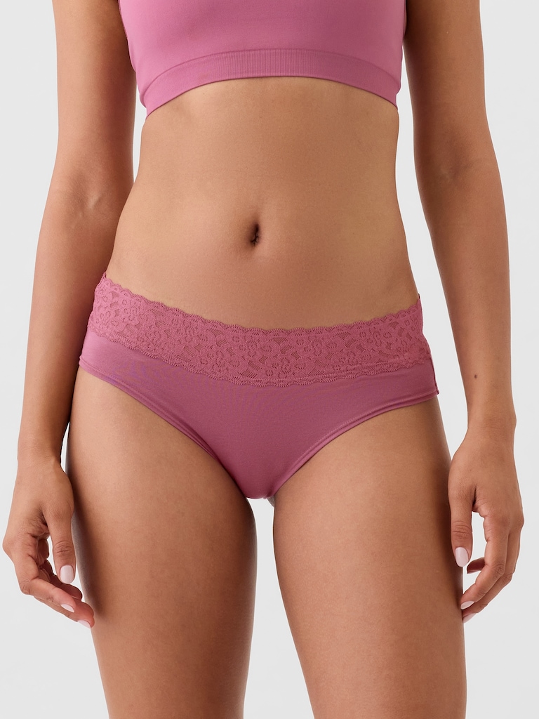 Organic Stretch Cotton Lace-Trim Hipster