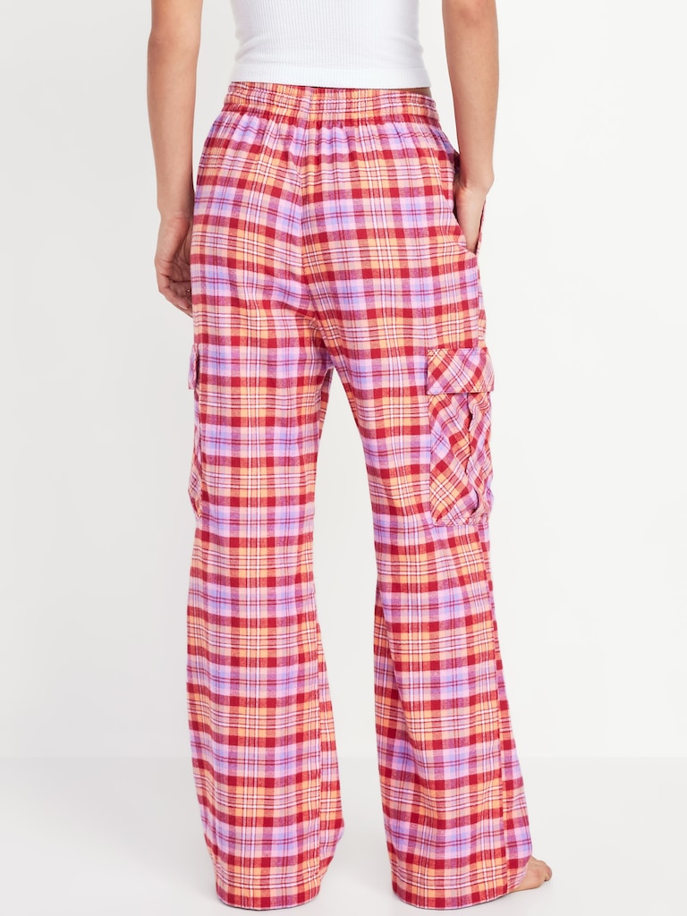 High-Waisted Flannel Cargo Pants