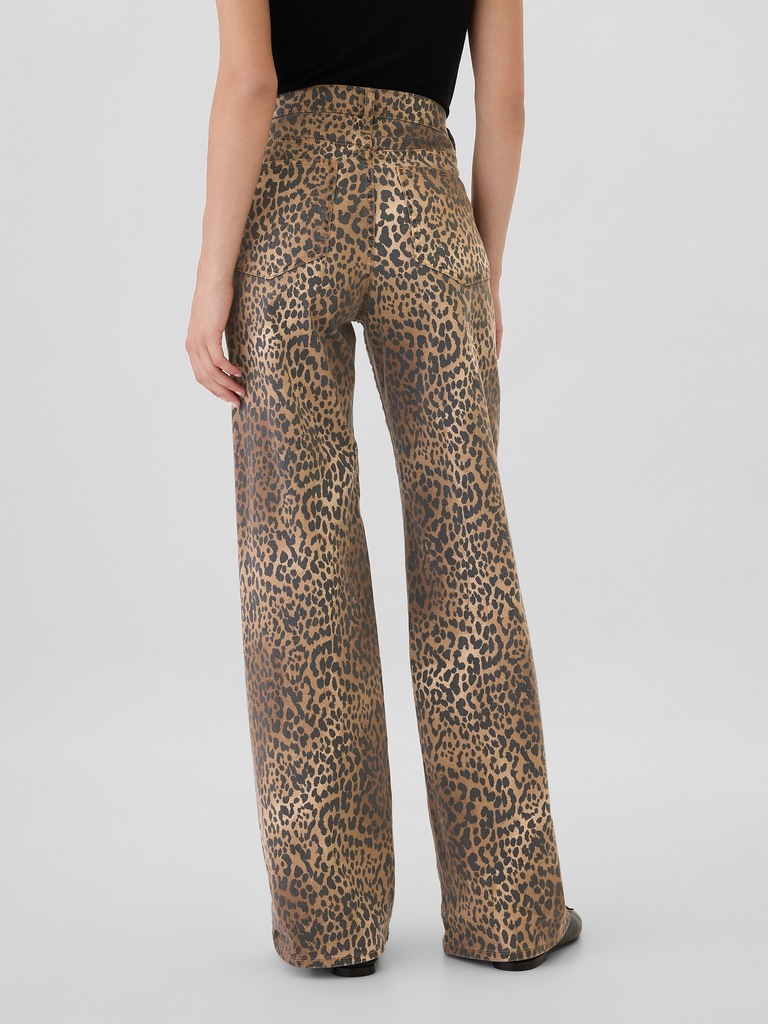 High Rise Wide-Leg Leopard Jeans