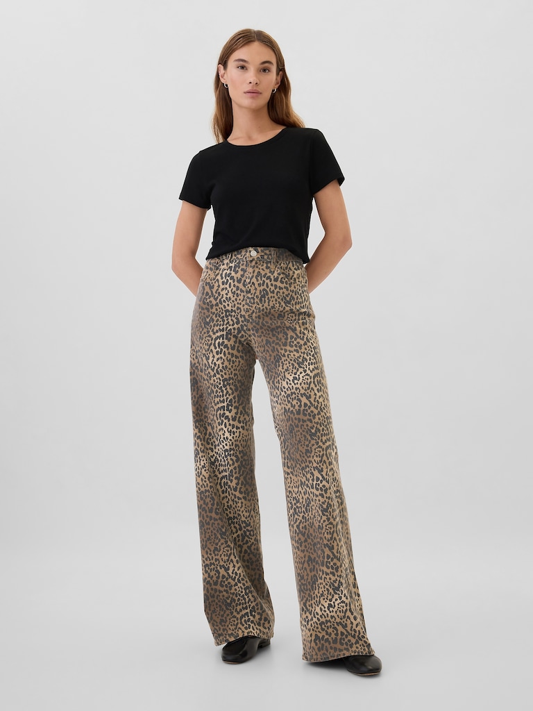 High Rise Wide-Leg Leopard Jeans