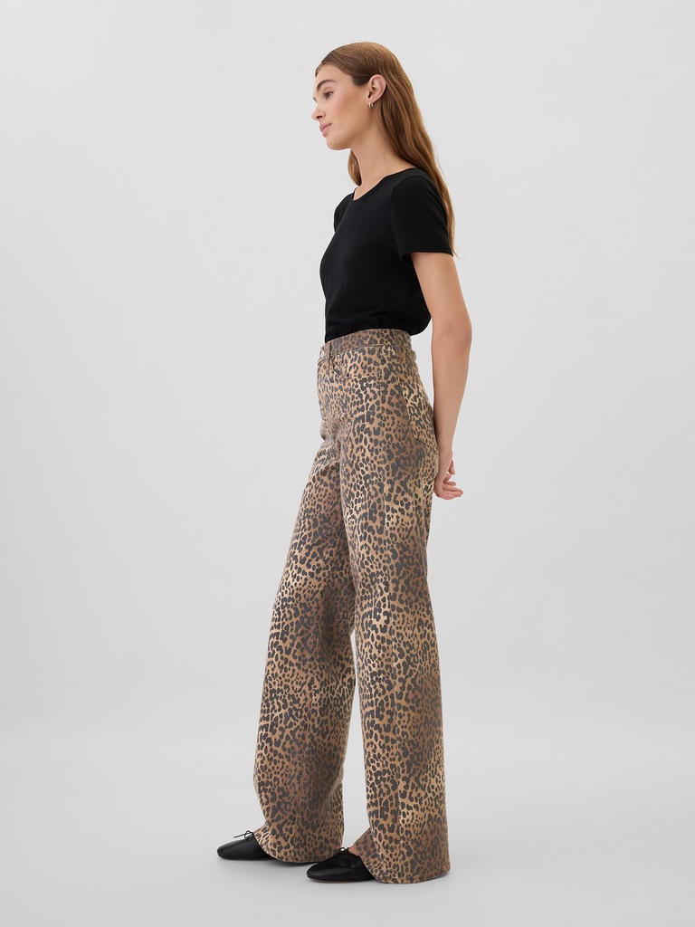 High Rise Wide-Leg Leopard Jeans