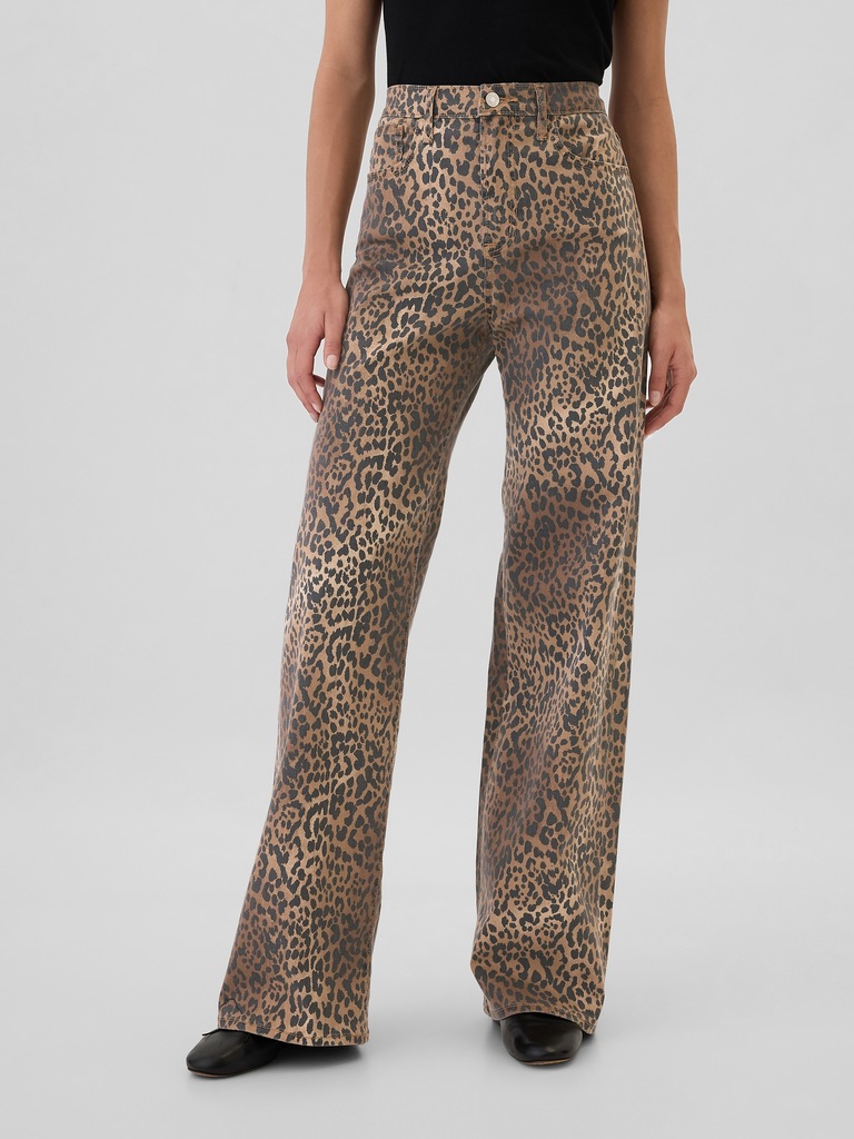 High Rise Wide-Leg Leopard Jeans