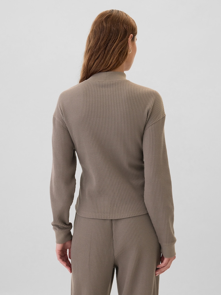 Relaxed Waffle-Wedge Mockneck T-Shirt