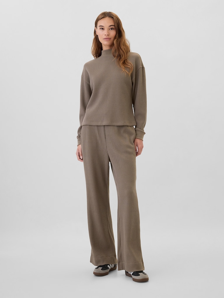 Relaxed Waffle-Wedge Mockneck T-Shirt