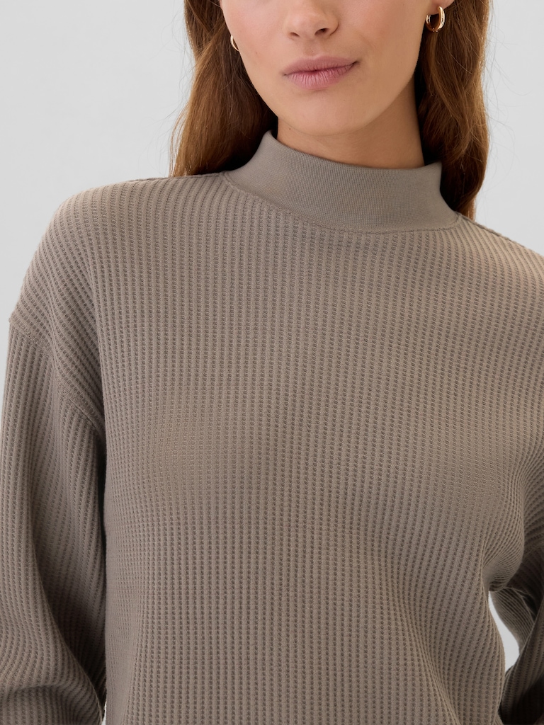 Relaxed Waffle-Wedge Mockneck T-Shirt