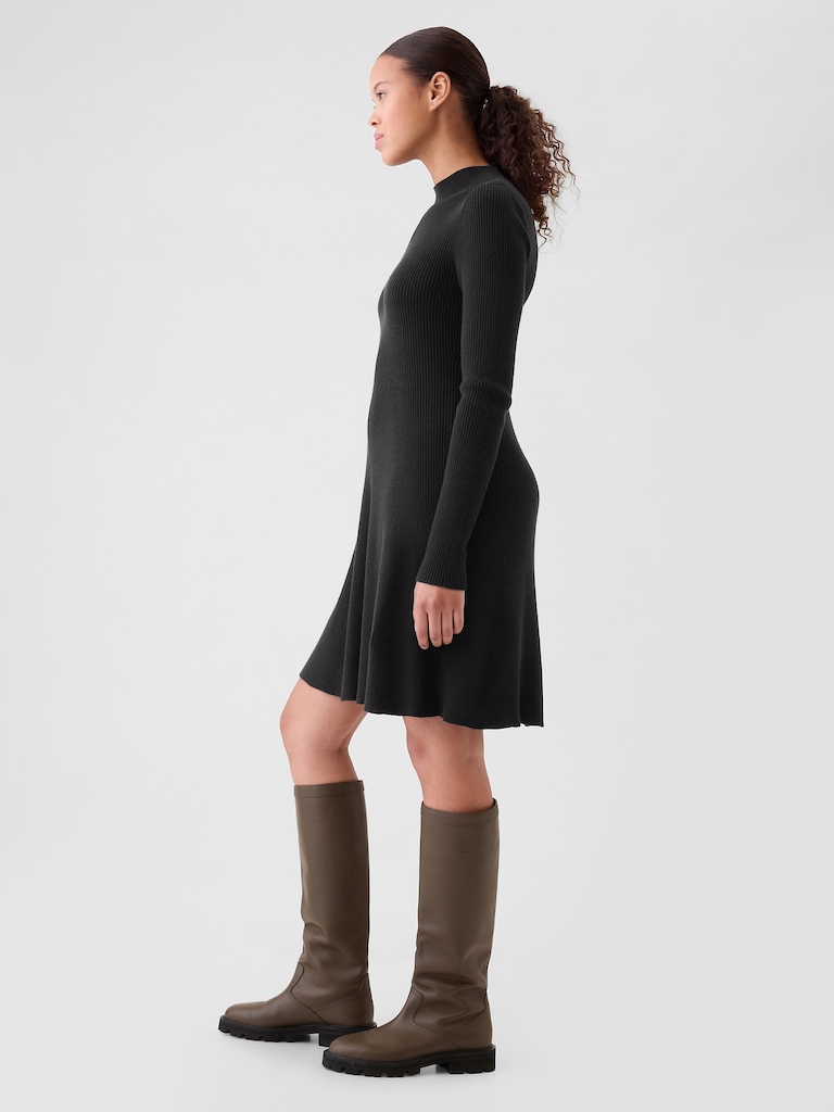 Mockneck Rib Sweater Mini Dress