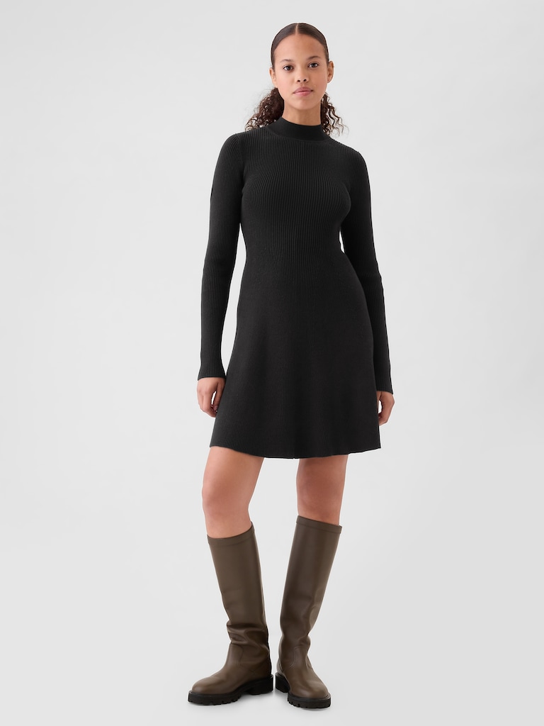 Mockneck Rib Sweater Mini Dress