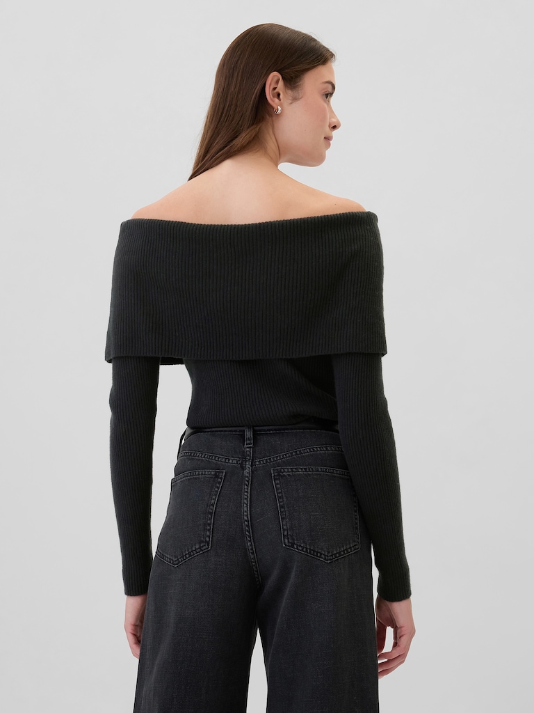 CashSoft Ribbed Foldover Sweater Top