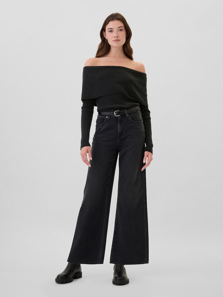 CashSoft Ribbed Foldover Sweater Top