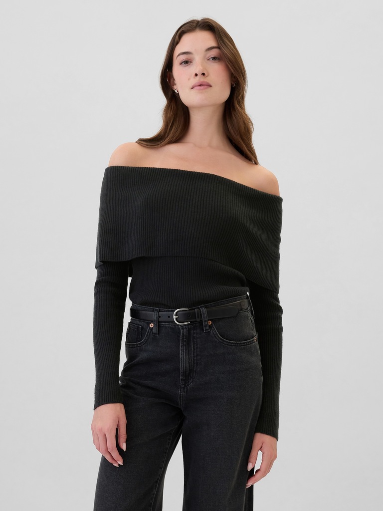 CashSoft Ribbed Foldover Sweater Top