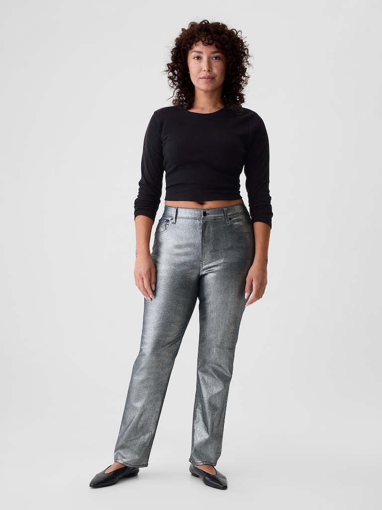 High Rise Metallic '90s Slim Straight Jeans