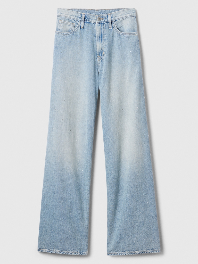 High Rise Studded Wide-Leg Jeans
