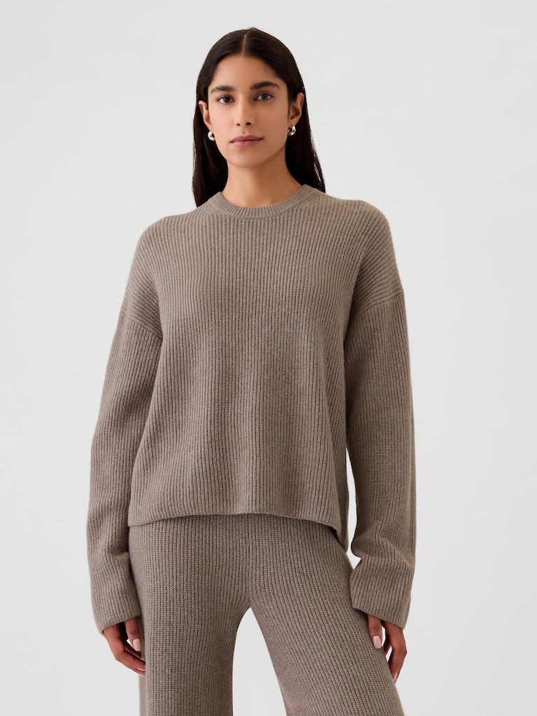 CashSoft Shaker-Stitch Crewneck Sweater