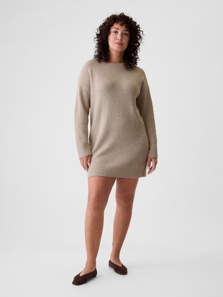 CashSoft Shaker-Stitch Mini Sweater Dress