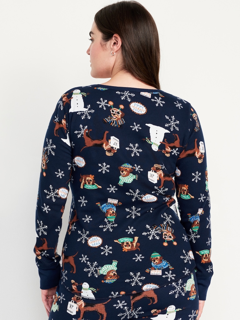 Printed Waffle Pajama Top for Women