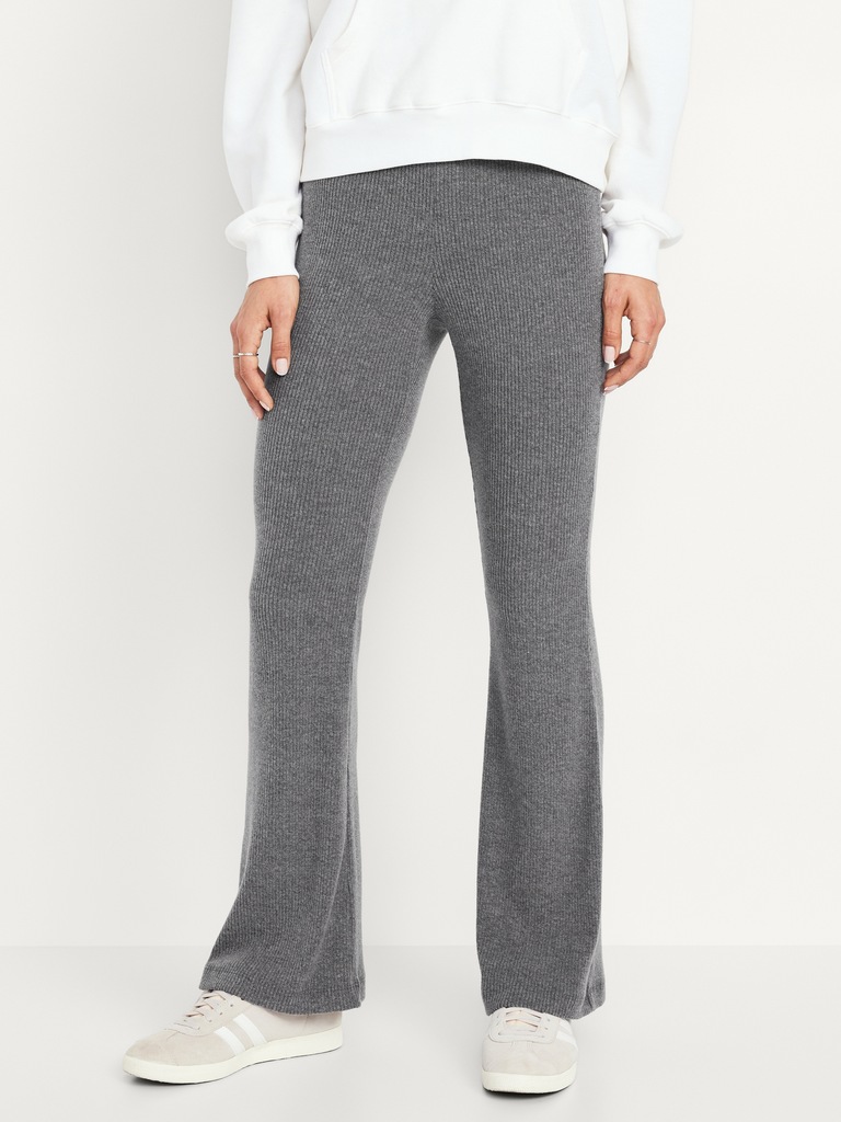 High-Waisted Ribbed Fashion Flare Leggings