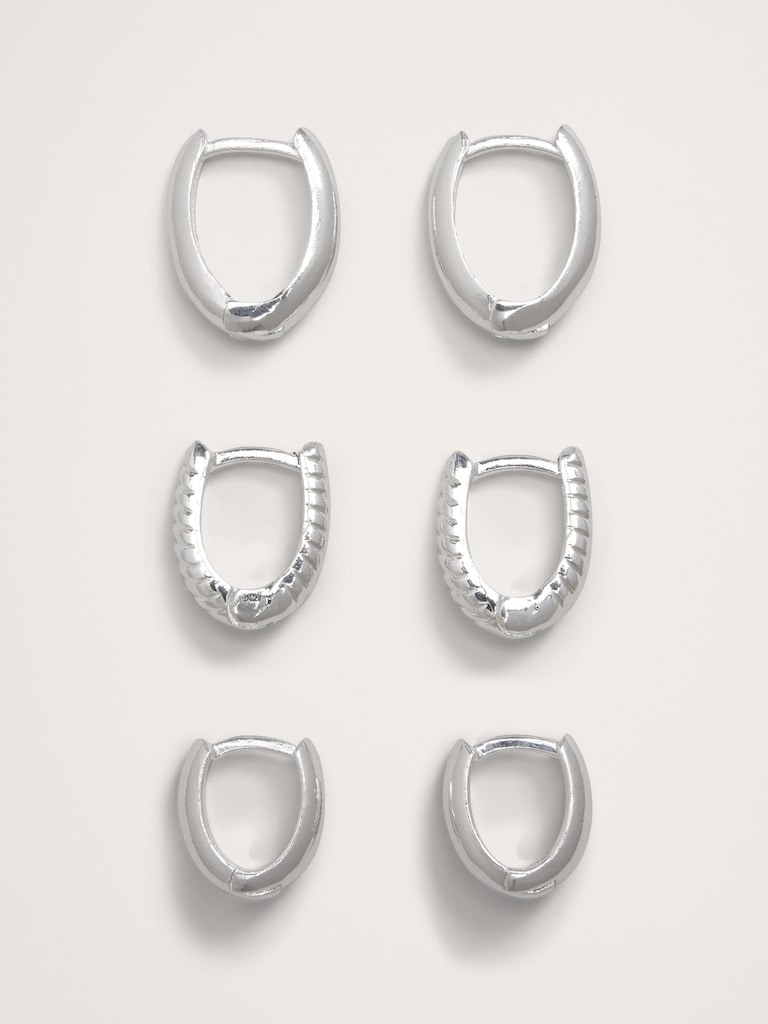 Ravena Oval Huggie Hoop Earrings Set Of 3 by Aureus + Argent