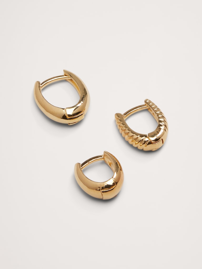 Ravena Oval Huggie Hoop Earrings Set Of 3 by Aureus + Argent