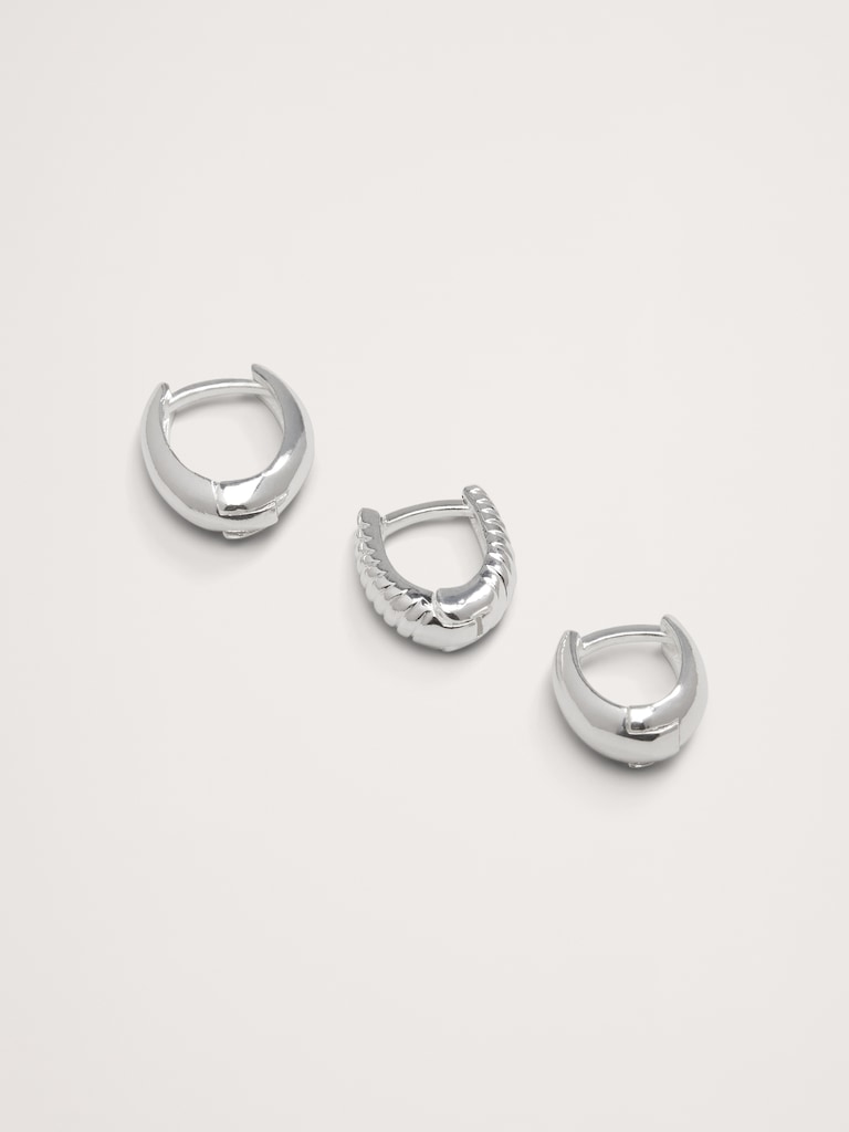 Ravena Oval Huggie Hoop Earrings Set Of 3 by Aureus + Argent