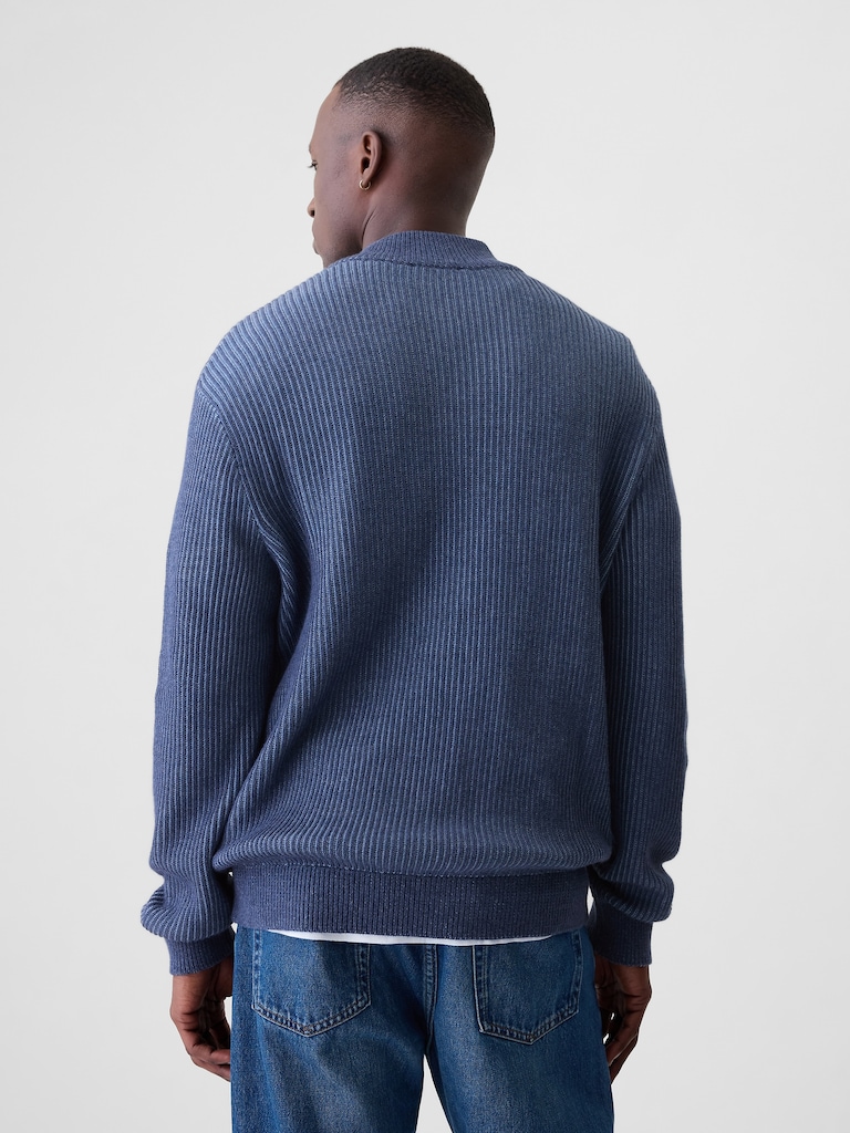 Quarter-Zip Plaited Knit Pullover Sweater