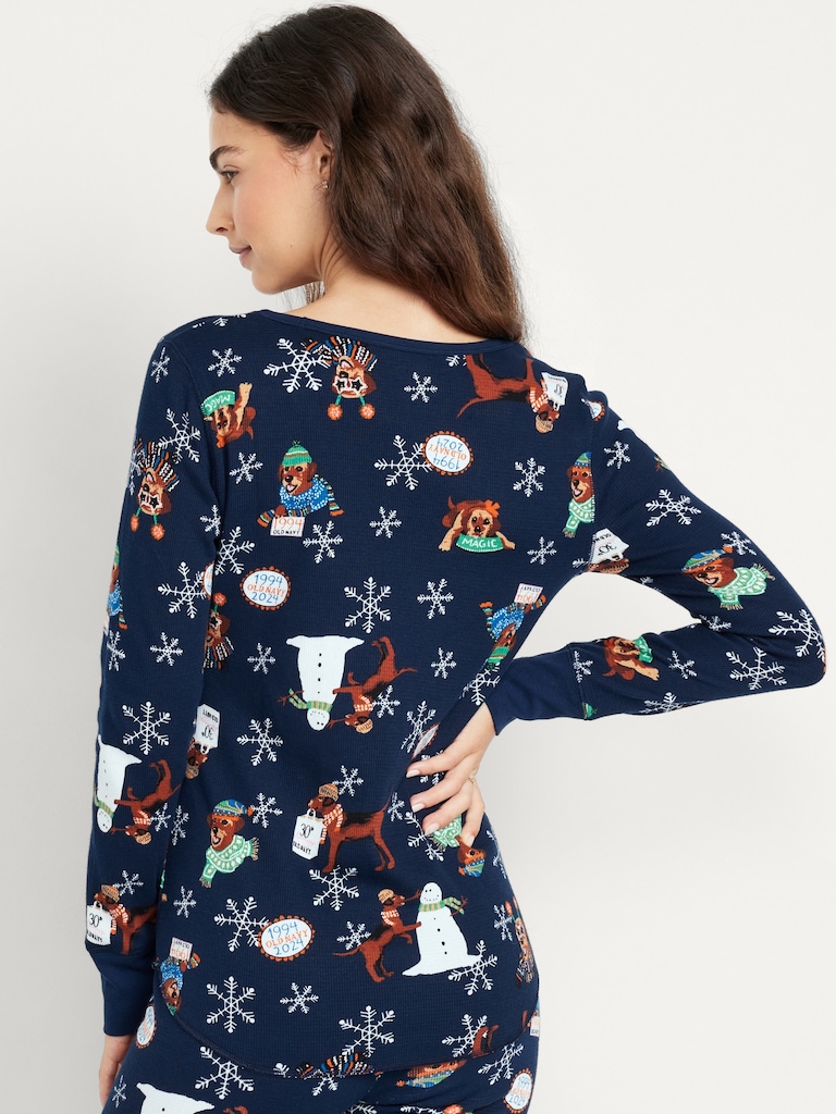 Printed Waffle Pajama Top for Women