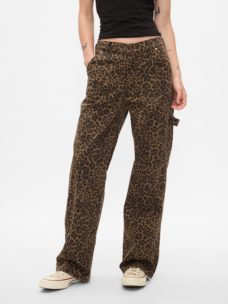 Mid Rise '90s Loose Cheetah Cargo Jeans