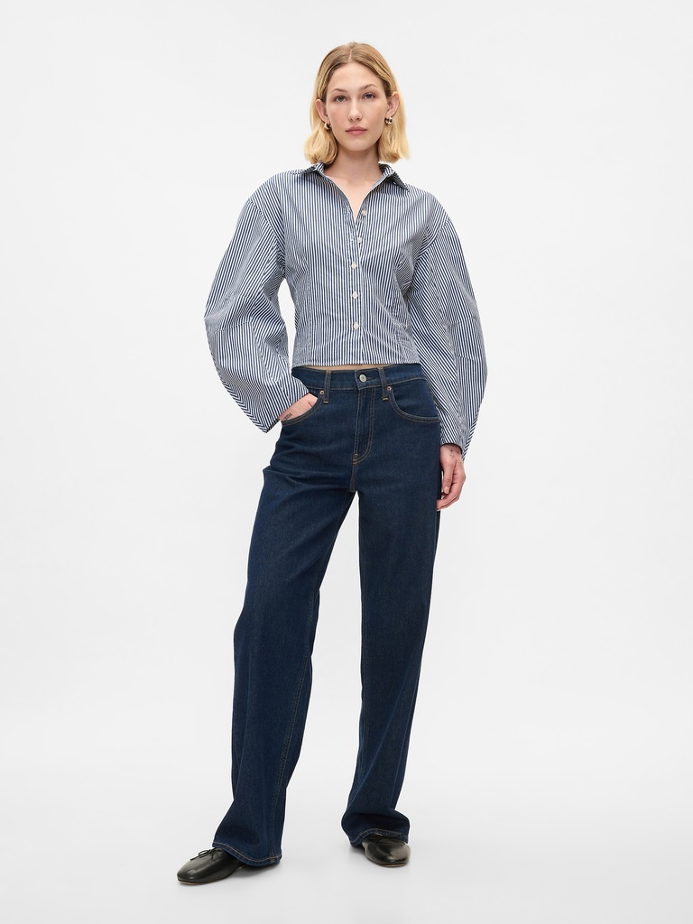 Organic Cotton Poplin Barrel-Sleeve Crop Shirt