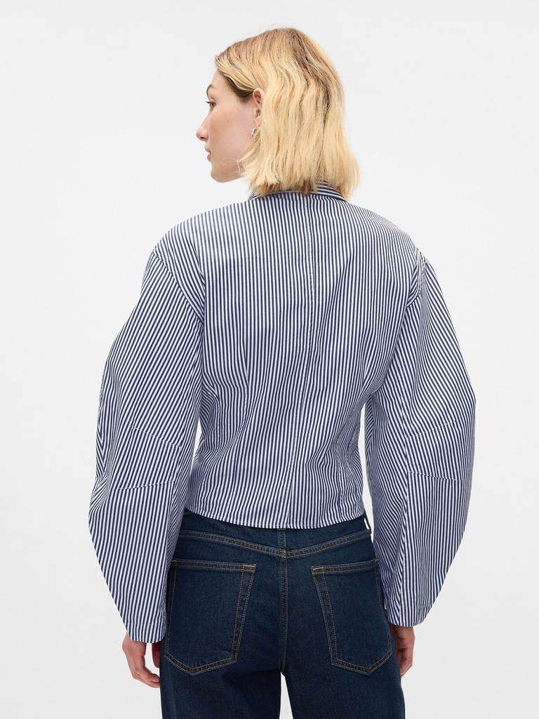 Organic Cotton Poplin Barrel-Sleeve Crop Shirt