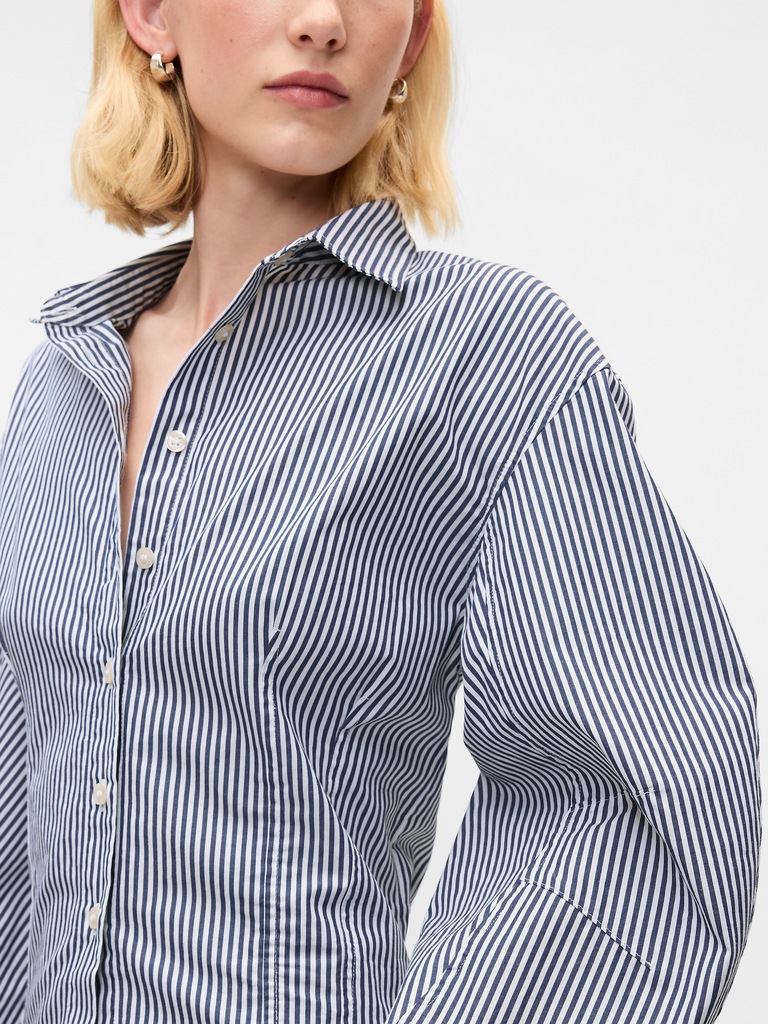 Organic Cotton Poplin Barrel-Sleeve Crop Shirt