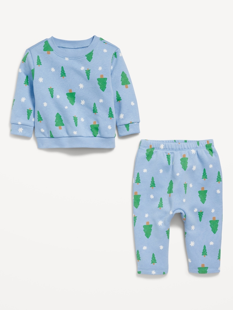 Printed Crew-Neck Sweatshirt and Sweatpants Set for Baby