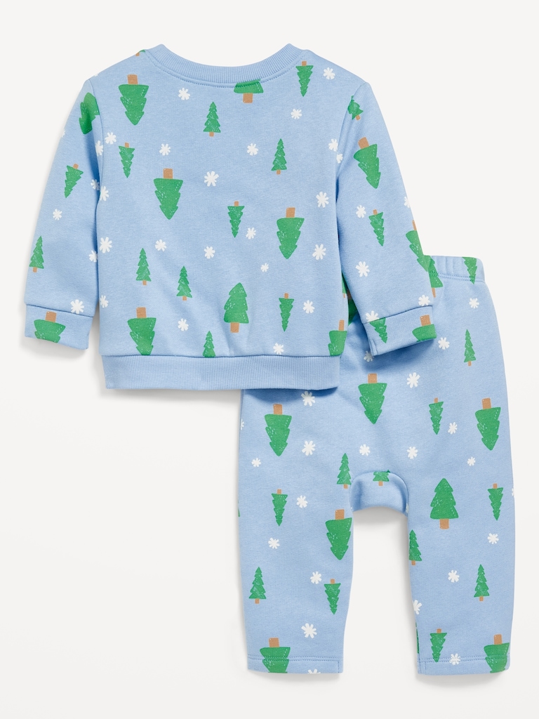 Printed Crew-Neck Sweatshirt and Sweatpants Set for Baby