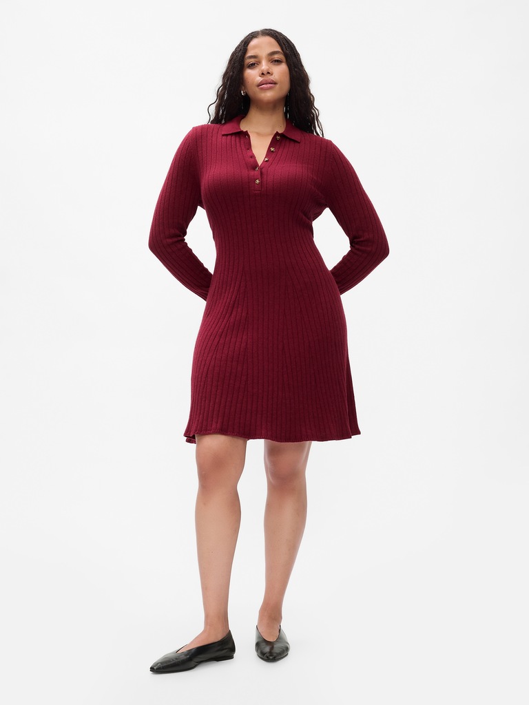 CashSoft Polo Sweater Mini Dress