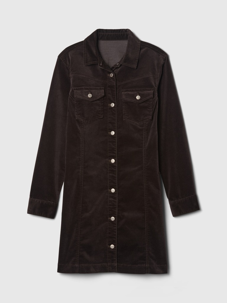 Velvet Denim Mini Shirtdress