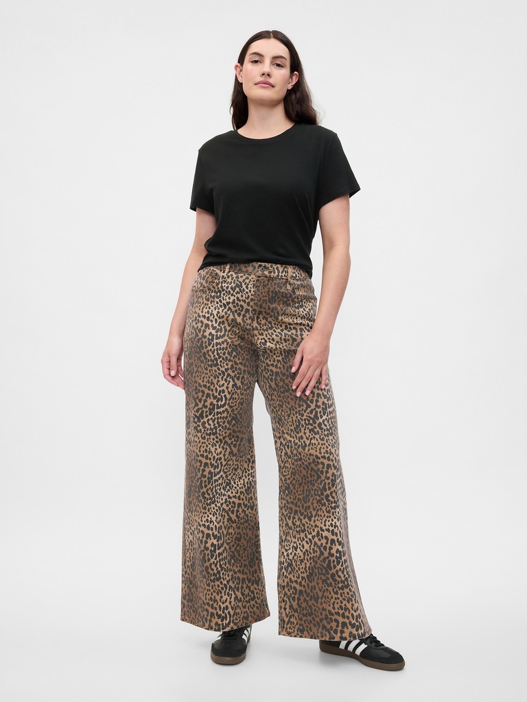 High Rise Wide-Leg Leopard Jeans