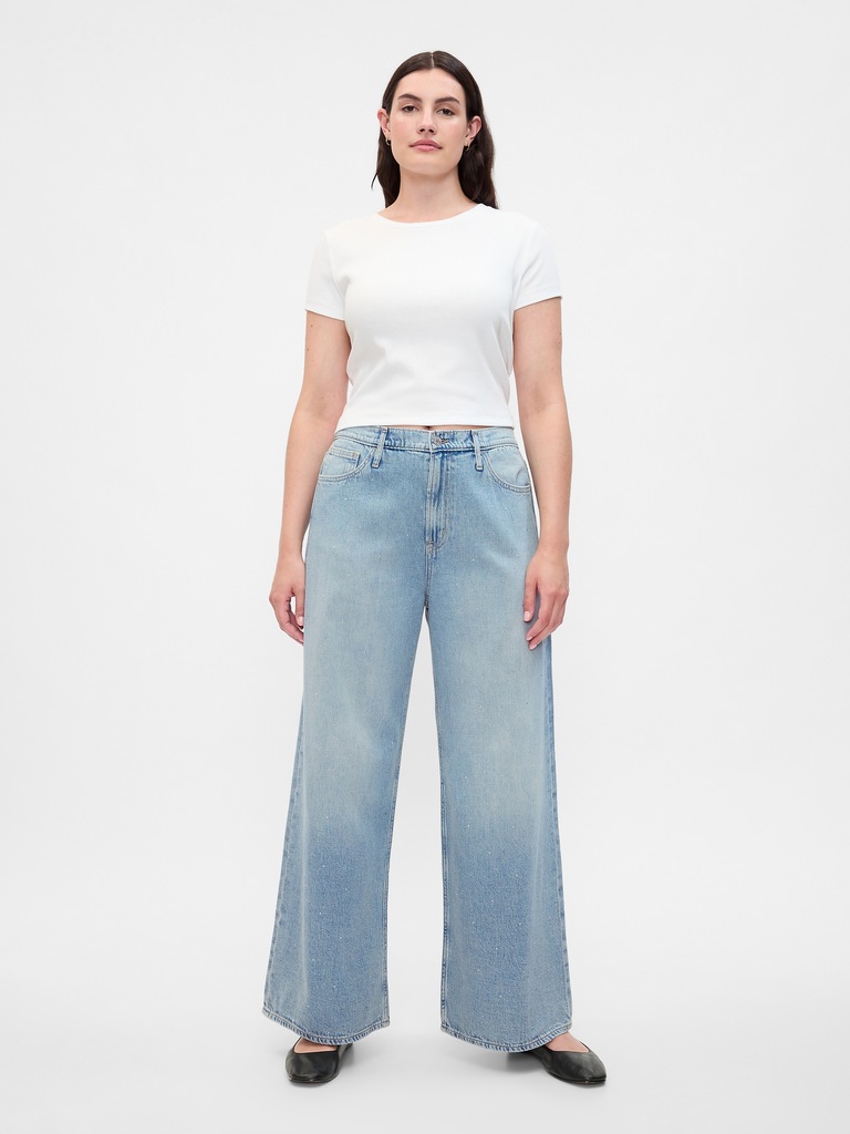 High Rise Studded Wide-Leg Jeans