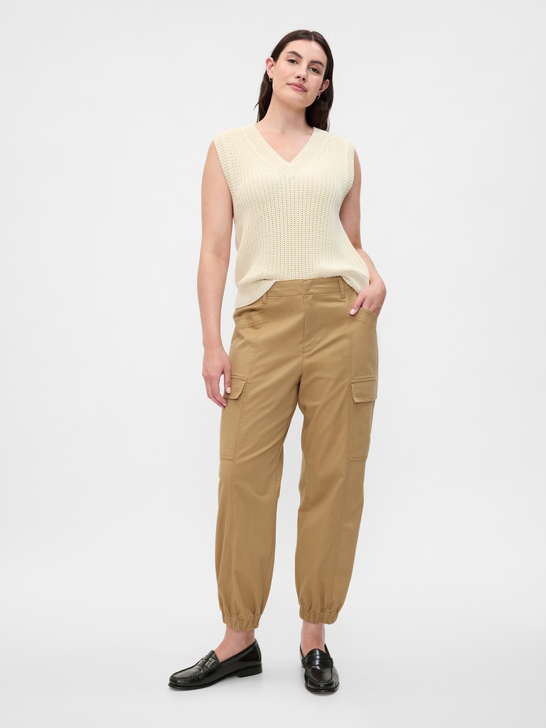 Mid Rise Downtown Khaki Cargo Joggers