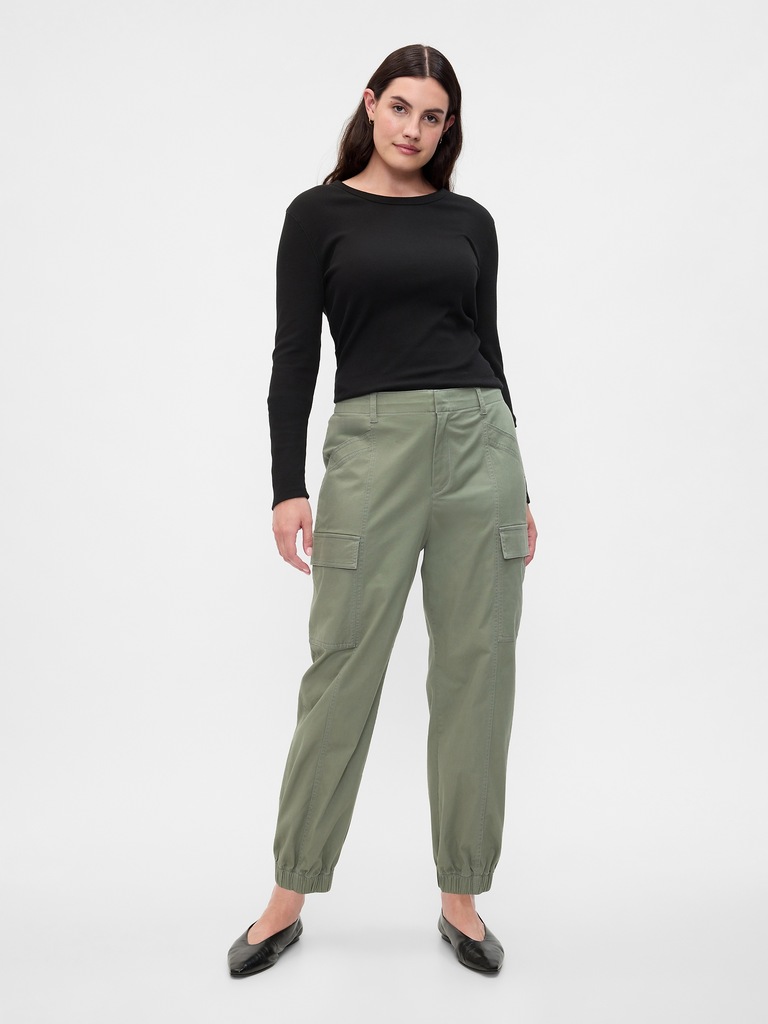 Mid Rise Downtown Khaki Cargo Joggers