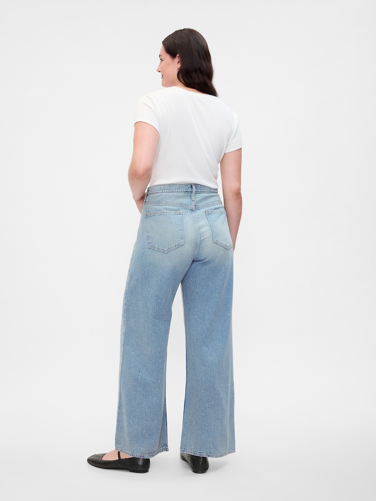 High Rise Studded Wide-Leg Jeans