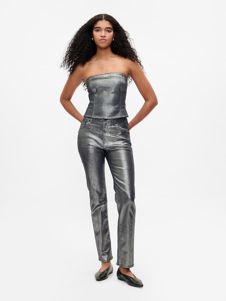 High Rise Metallic '90s Slim Straight Jeans