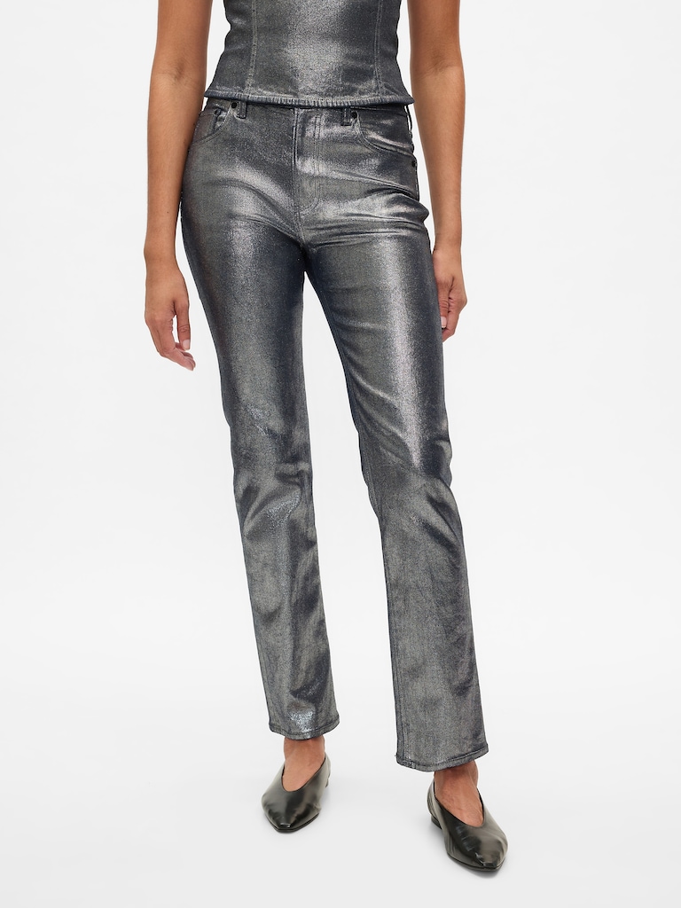 High Rise Metallic '90s Slim Straight Jeans