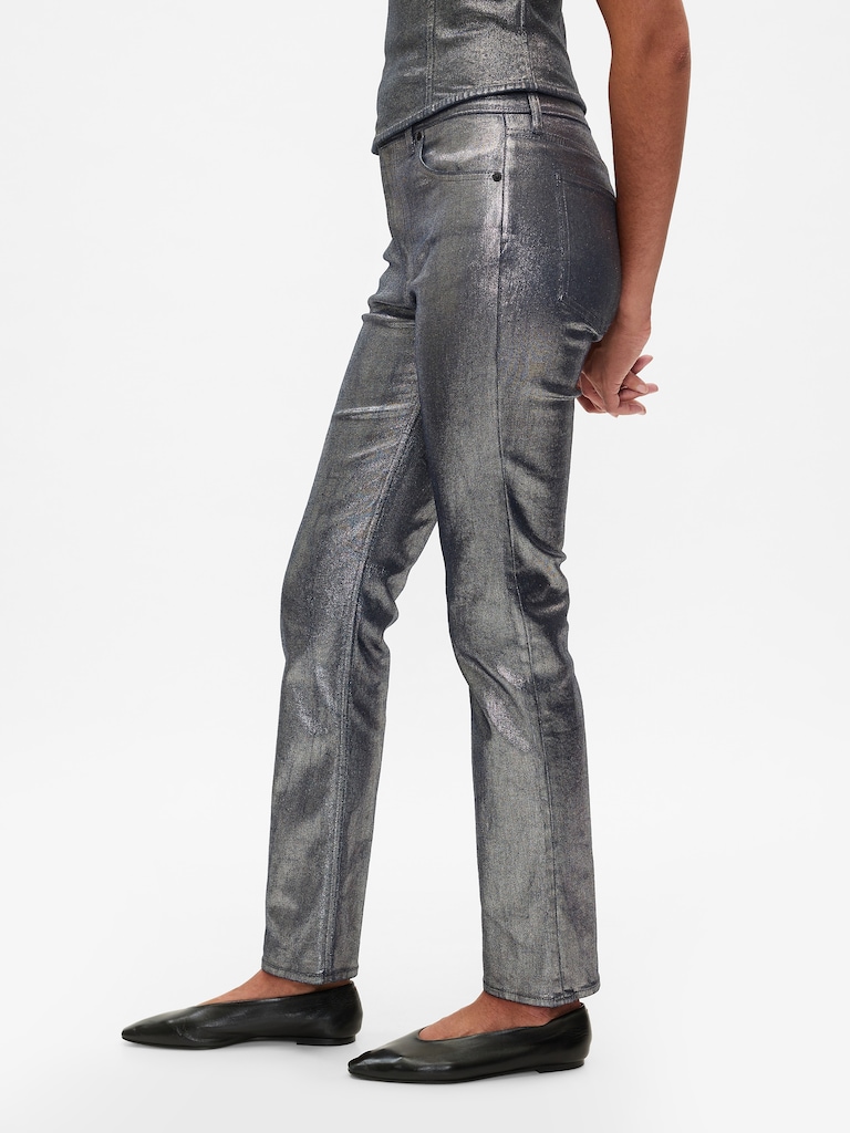 High Rise Metallic '90s Slim Straight Jeans