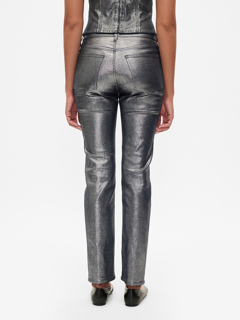 High Rise Metallic '90s Slim Straight Jeans