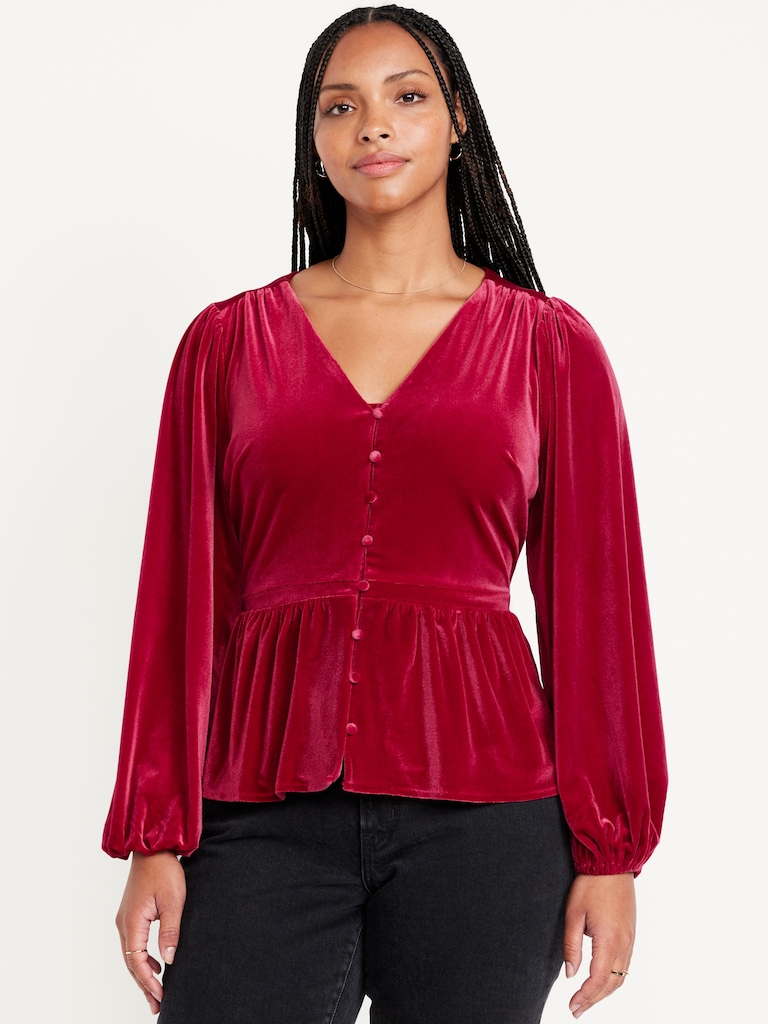 Waist-Defined Velvet Peplum Top