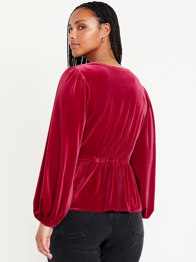 Waist-Defined Velvet Peplum Top