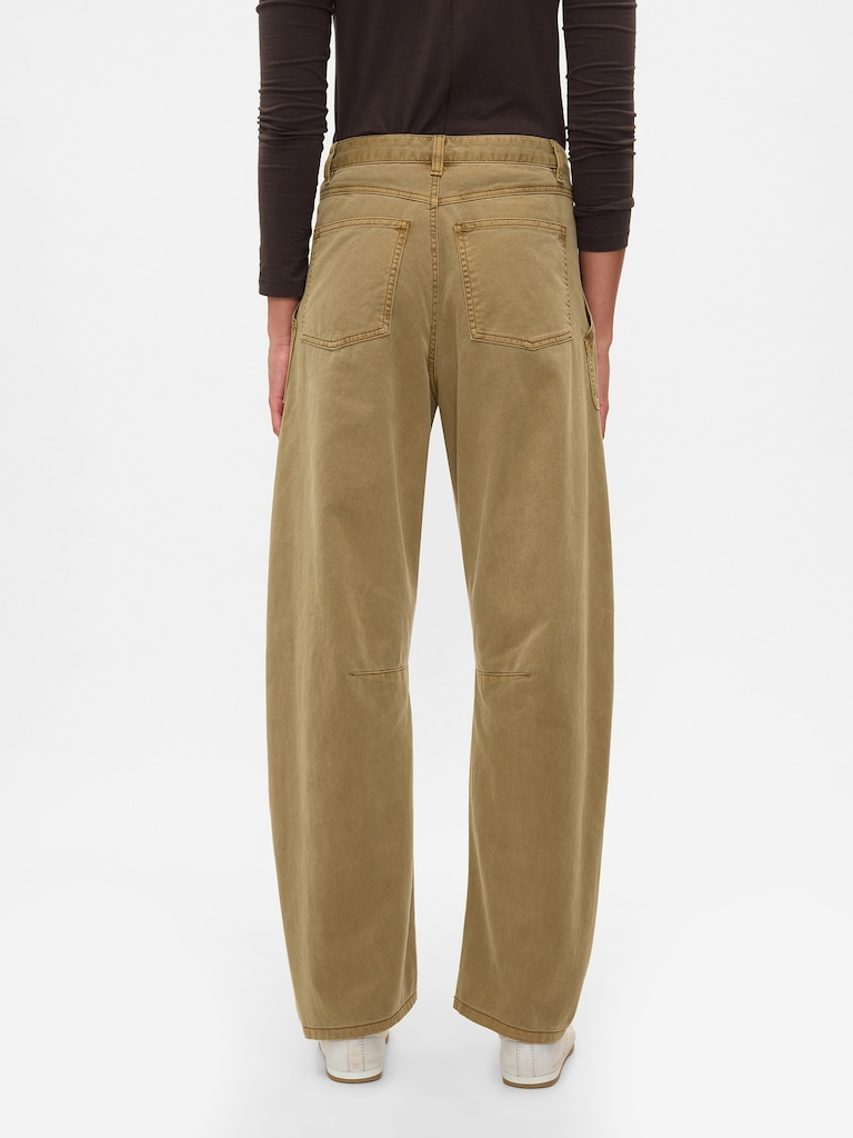 Mid Rise Twill Barrel Pants