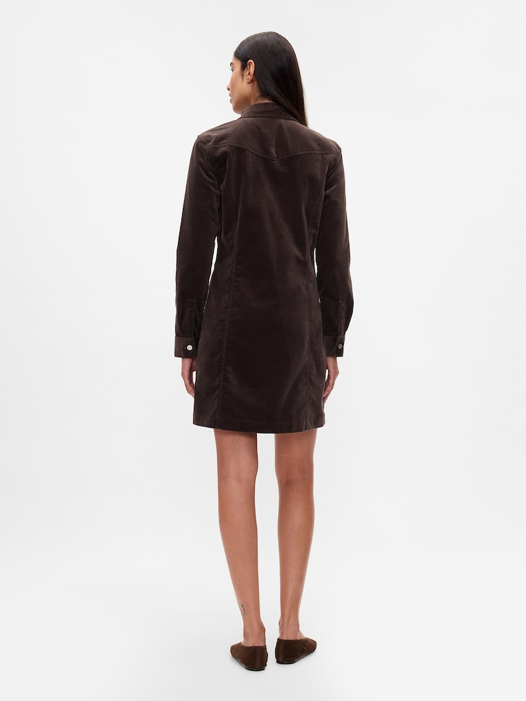 Velvet Denim Mini Shirtdress