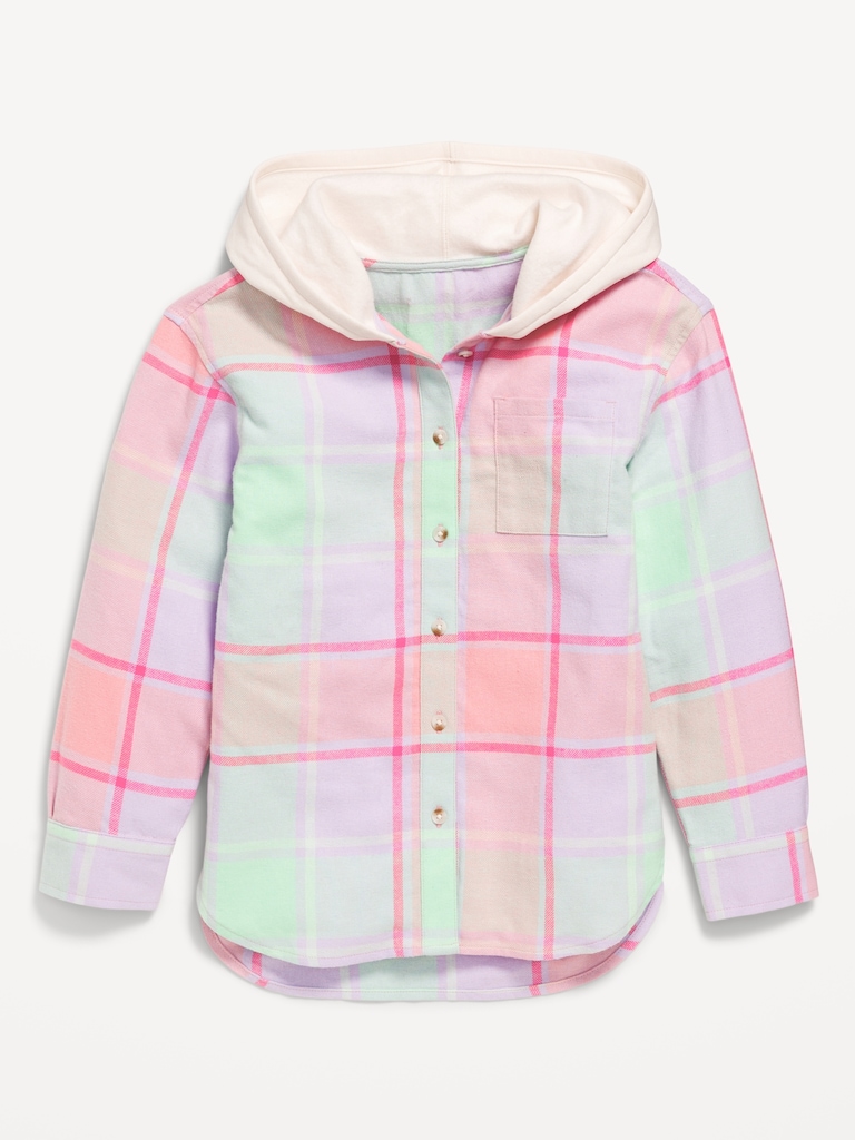 Long-Sleeve Hooded Flannel Shirt for Girls